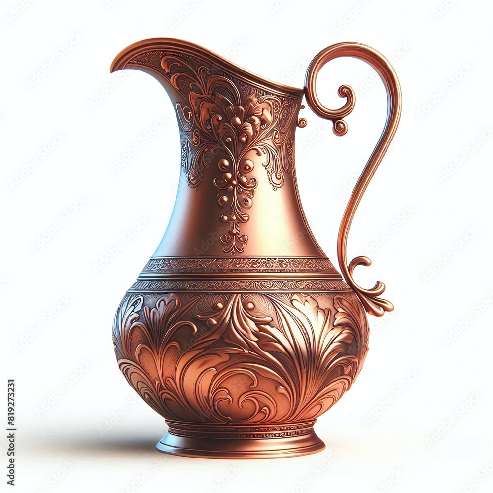 Ornate Antique Copper Pitcher with Elegant Floral Engravings Ornate Antique Copper Pitcher with Elegant Floral Engravings