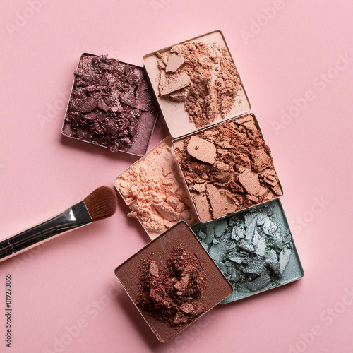 Creative fashion concept image of cosmetics swatches smears makeup beauty products lipstick eyeshadows lopgloss.
