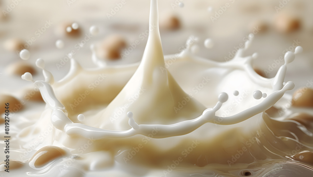 Captivating Splash in a Sea of Creamy Milk and Scattered Almonds Captivating Splash in a Sea of Creamy Milk and Scattered Almonds