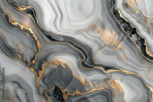 : A sophisticated 3D abstract marble  in shades of gray and gold, with flowing patterns that mimic resin geode art.