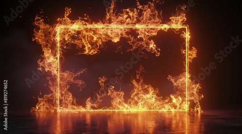 Square Frame of Fire on Black Background