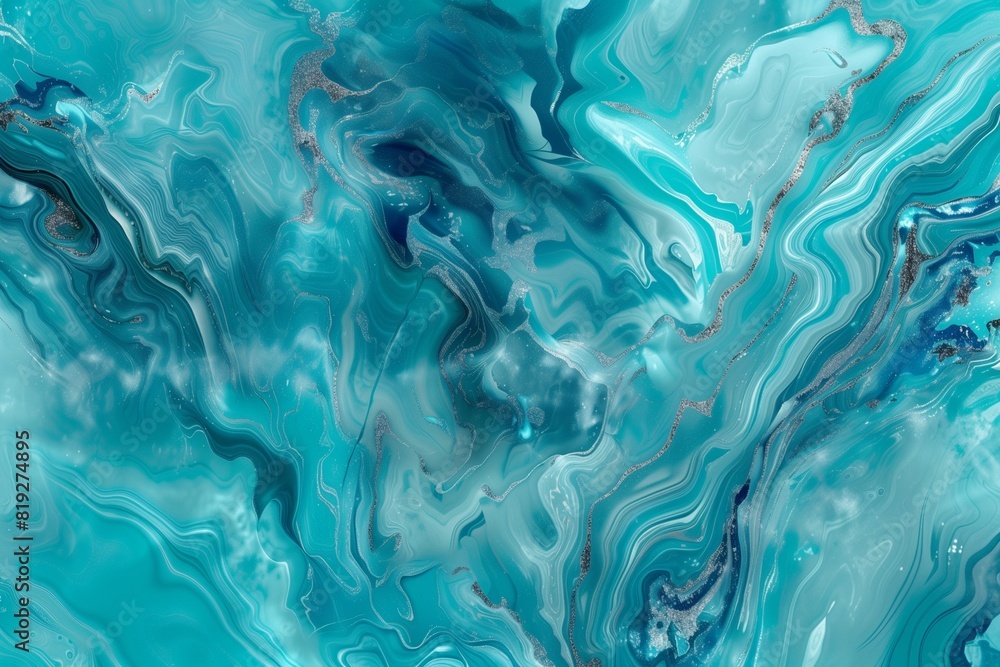 : A stunning 3D abstract marble with a dominant turquoise palette, accented by veins of deep blue and subtle hints of silver. : A stunning 3D abstract marble with a dominant turquoise palette, accented by veins of deep blue and subtle hints of silver.