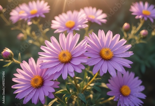 Aster flower closeup Realistic Light understand sun light significantly summer season flower concept