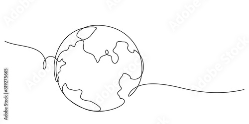 continuous line drawing of planet earth world care concept