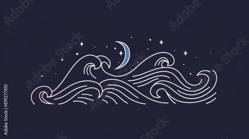 Dynamic Modern Wave: Swirling Ocean Outline Art in a Continuous Line Design photo