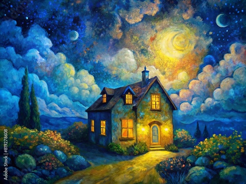 Mystical Midsummer Night's House: A Dramatic Impressionist Yellow and Black Palette
