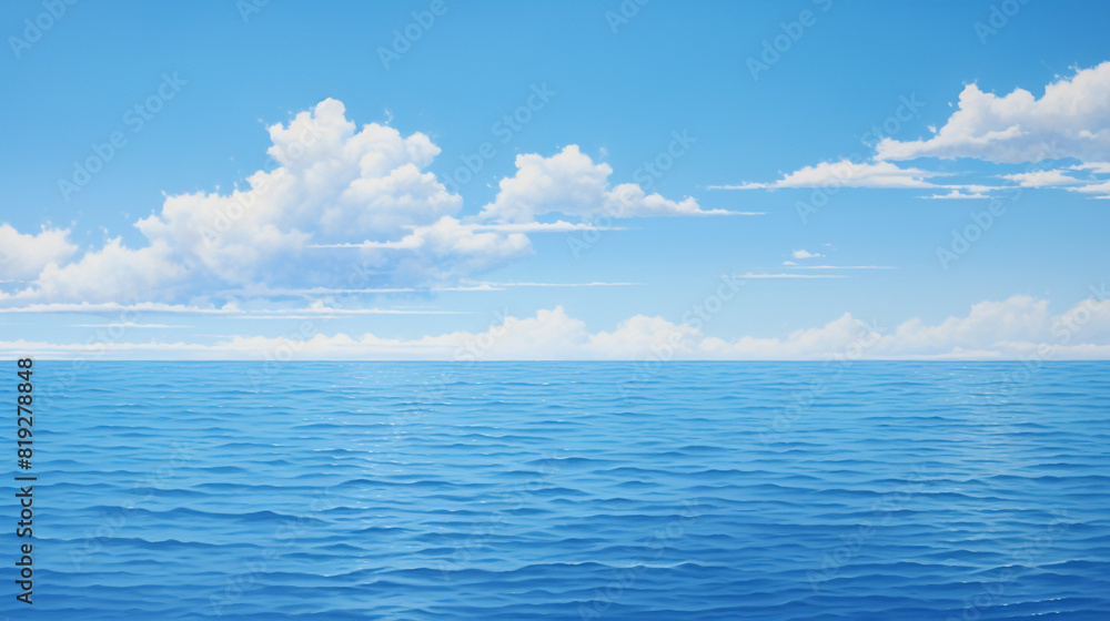 A serene expanse of cerulean blue stretches as far as the eye can see, evoking a sense of tranquility.