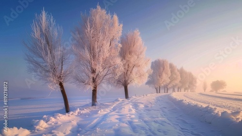 winter morning landscape - the trees in frost