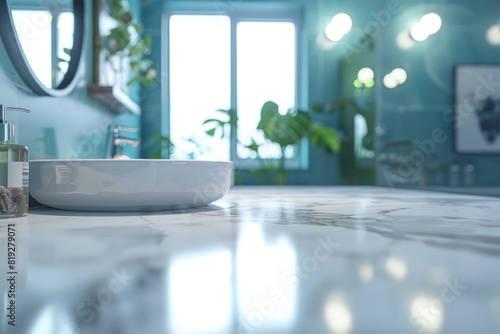 Marble counter table top in bath room background - Generative ai