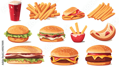 Vector fast food template set. burger pizza slice r