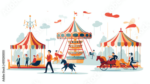 vector flat amusement park. Boy with bow arrows in