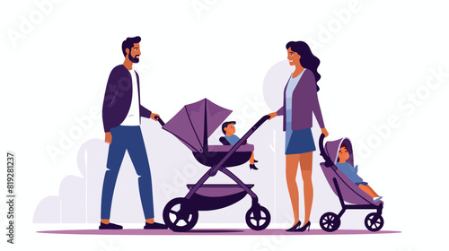 vector flat cartoon adult couple and infant and bab