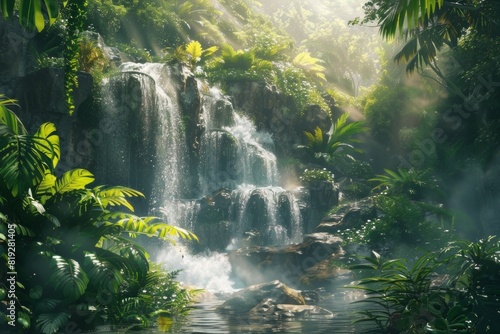 power of waterfall in nature, paradise like landscape