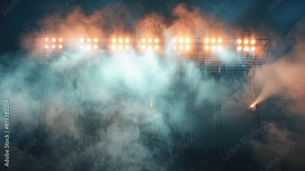 Bright stadium arena lights and smoke