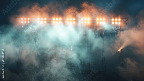 Bright stadium arena lights and smoke