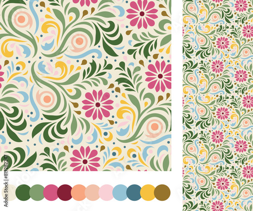 seamless floral pattern on beige background as vector continuous background for background