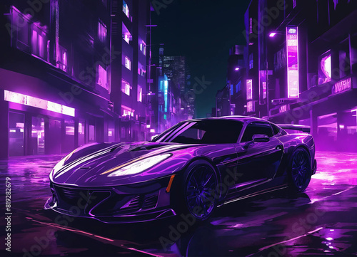sports car on the street of the night city