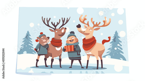 vector flat cartoon christmas reindeer holding blan photo