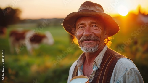 Man in Hat Holding Cup of Milk