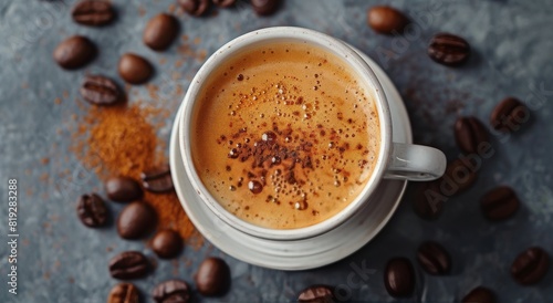 A Cup of Coffee Surrounded by Coffee Beans