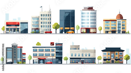 vector flat cartoon different buildings set. Skyscr