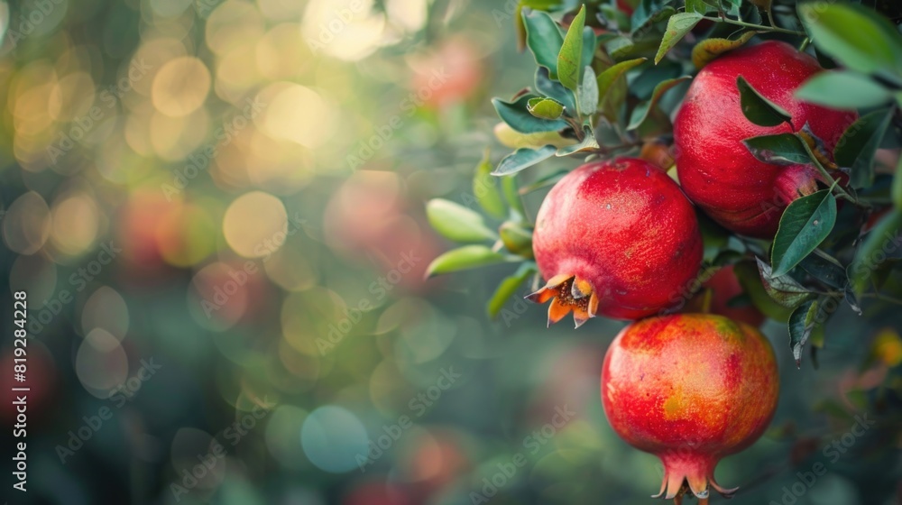 Pomegranates on a branch. Exotic fruit in the tropics Pomegranates on a branch. Exotic fruit in the tropics