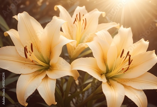 Lilies flower closeup Realistic Light understand sun light significantly summer season flower concept
