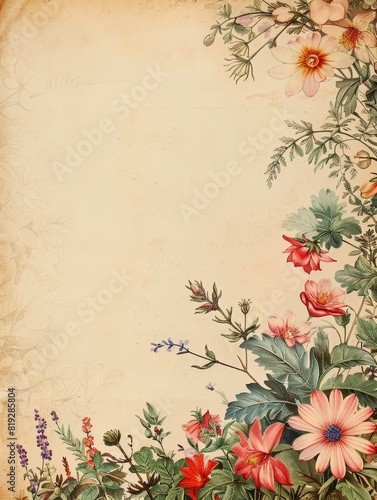 Vintage Floral Border  Exquisite Botanical in Soft Watercolor Hues and Intricate Detailing