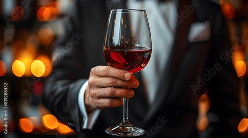 Elegant Male Hand Holding A Glass Of Red Wine