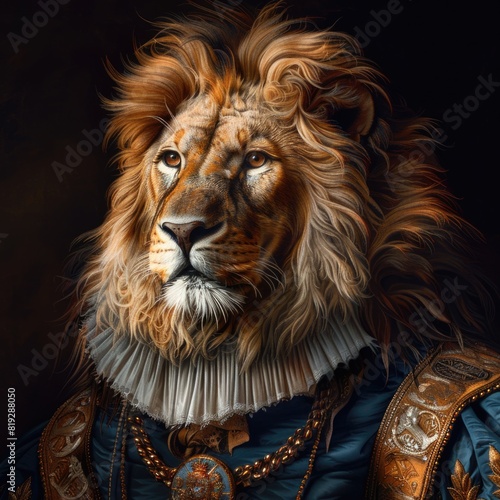 Portrait of a lion in a historical costume of a count