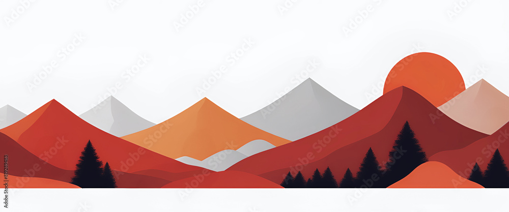 illustrazione di paesaggio collinare con alberi e grande sole al tramonto illustrazione di paesaggio collinare con alberi e grande sole al tramonto
