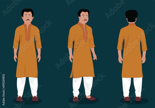 A Indian village man cartoon character set for 2d animation