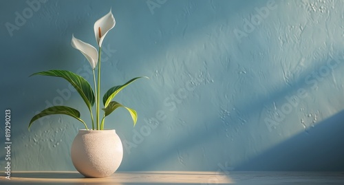 White Calla Lilies in a Vase on a Table