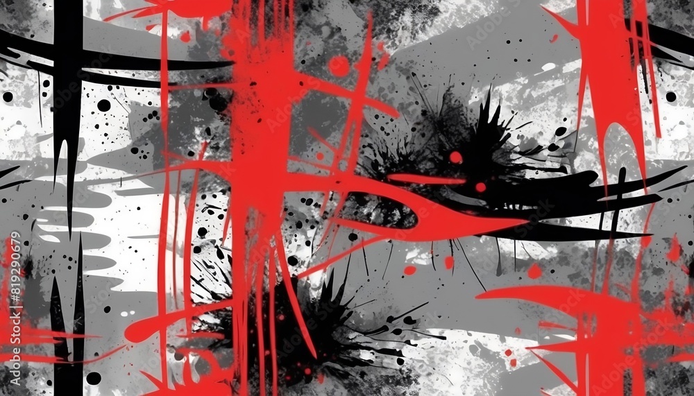 Naklejka premium Abstract grunge pattern, fashionable design in red, black and grey illustration created with generative ai.
