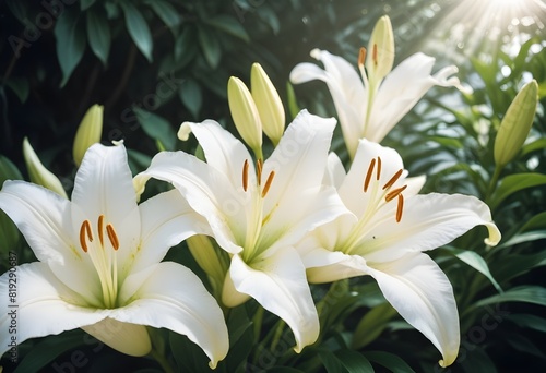 Lilies flower closeup Realistic Light understand sun light significantly summer season flower concept