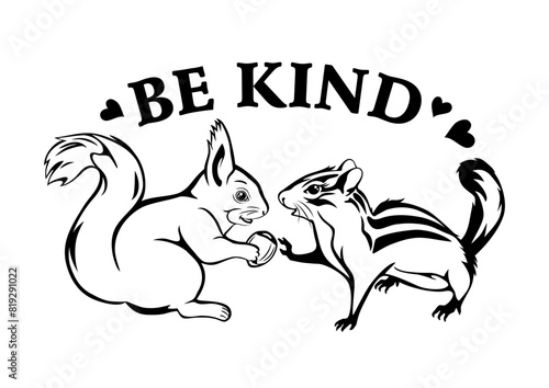 Squirrel and chipmunk are best friends. Outlined drawing