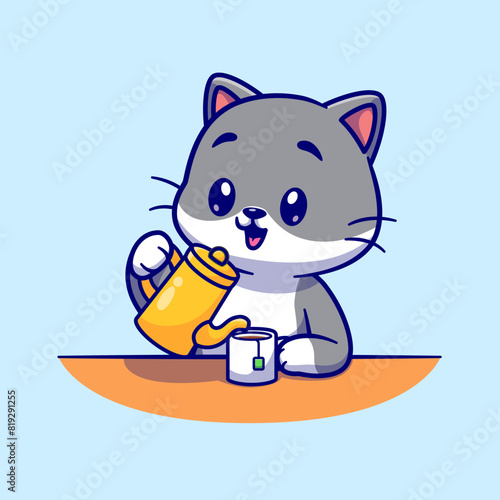 Cute Cat Pouring Tea Cartoon Vector Icon Illustration.
Animal Drink Icon Concept Isolated Premium Vector. Flat
Cartoon Style