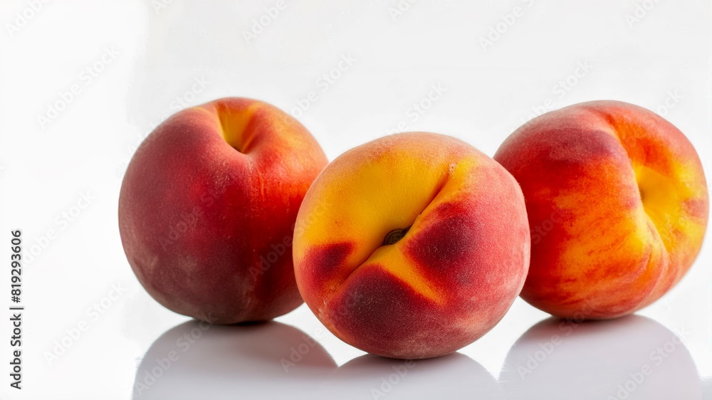 Three Fresh Peaches on a White Background Three Fresh Peaches on a White Background
