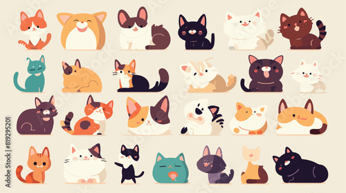 Vector Funny and cute cartoon Cat different breeds