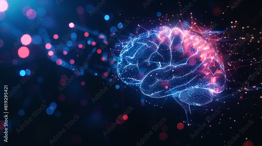 human brain made from glowing connections and data, digital background human brain made from glowing connections and data, digital background