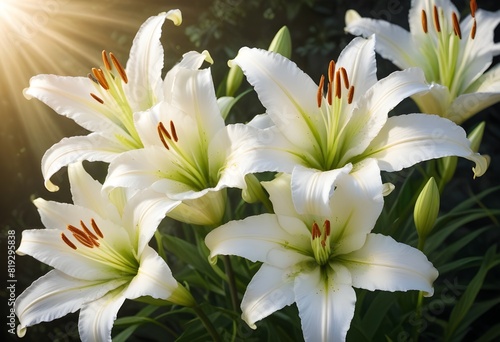 Lilies flower closeup Realistic Light understand sun light significantly summer season flower concept