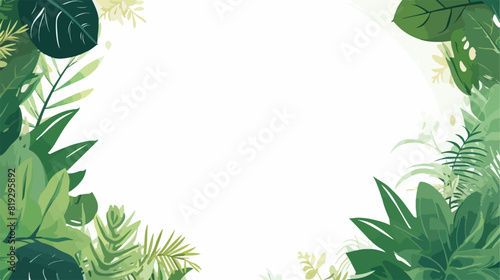 Vector green leaves frame background template white