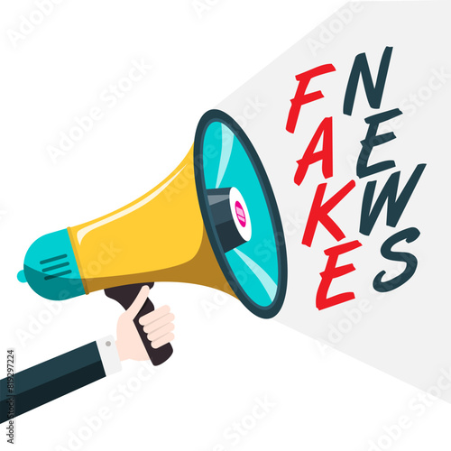 Fake news symbol, hand holding loudspeaker - megaphone, vector