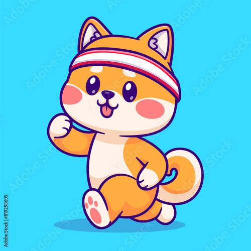 Cute Shiba Inu Running Cartoon Vector Icon Illustration. 
Animal Sports Icon Concept Isolated Premium Vector. Flat 
Cartoon Style