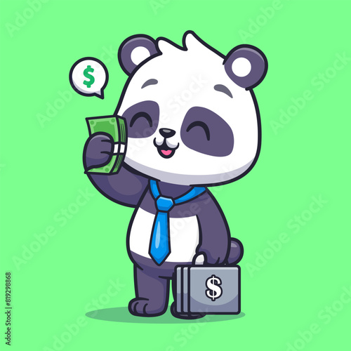 Cute Panda Business Holding Money And Suitcase Cartoon
Vector Icon Illustration. Animal Business Icon Concept 
Isolated Premium Vector. Flat Cartoon Style
