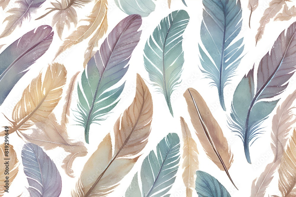 A close-up photo of the delicate structure of a bird feather, Watercolor feather A close-up photo of the delicate structure of a bird feather, Watercolor feather
