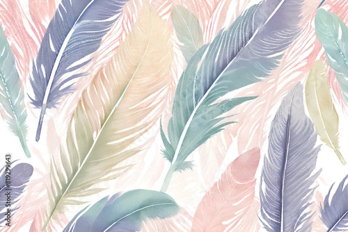 A close-up photo of the delicate structure of a bird feather, Watercolor feather © ins.dsign