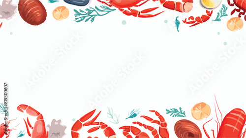Vector illustration of seafood border seamless patt photo