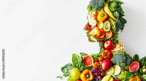 Human Portrait Made of Fruit and Vegetables. Vegan Lifestyle, Healthy Food Concept