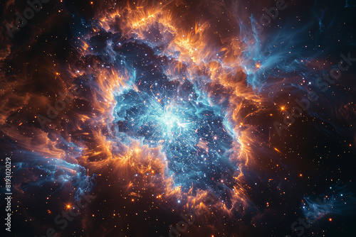 The ghostly remnants of a supernova explosion, a glowing nebula bearing witness to the death throes of a massive star. Concept of stellar destruction. Generative Ai. photo